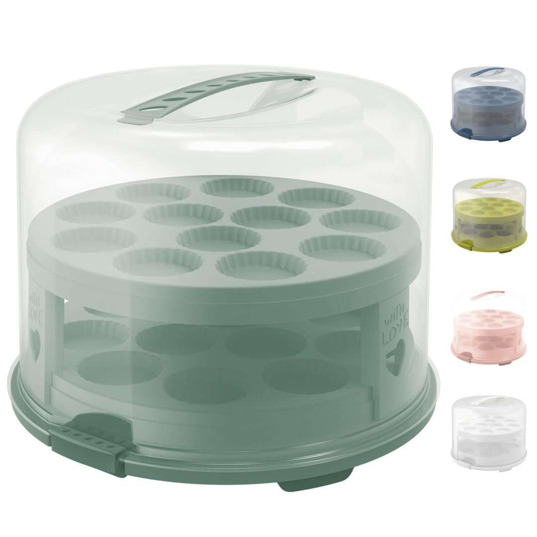 Rotho Fresh Tortenglocke hoch mit Trays, lebensmittelechter Kunststoff (PP) BPA-frei, türkis/transpa