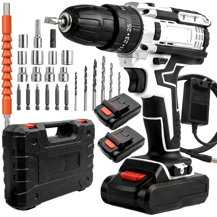 Retoo Akkuschrauber 21V Akku-Bohrschrauber Set 320Nm - 2x Akku, 2-Gang-Getriebe, LED-Anzeige, 1/2 Zo