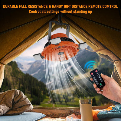 Qoosea Camping Ventilator 3 IN 1 8000mAh Campingventilator Leise mit LED Licht für Zelt USB Tischven