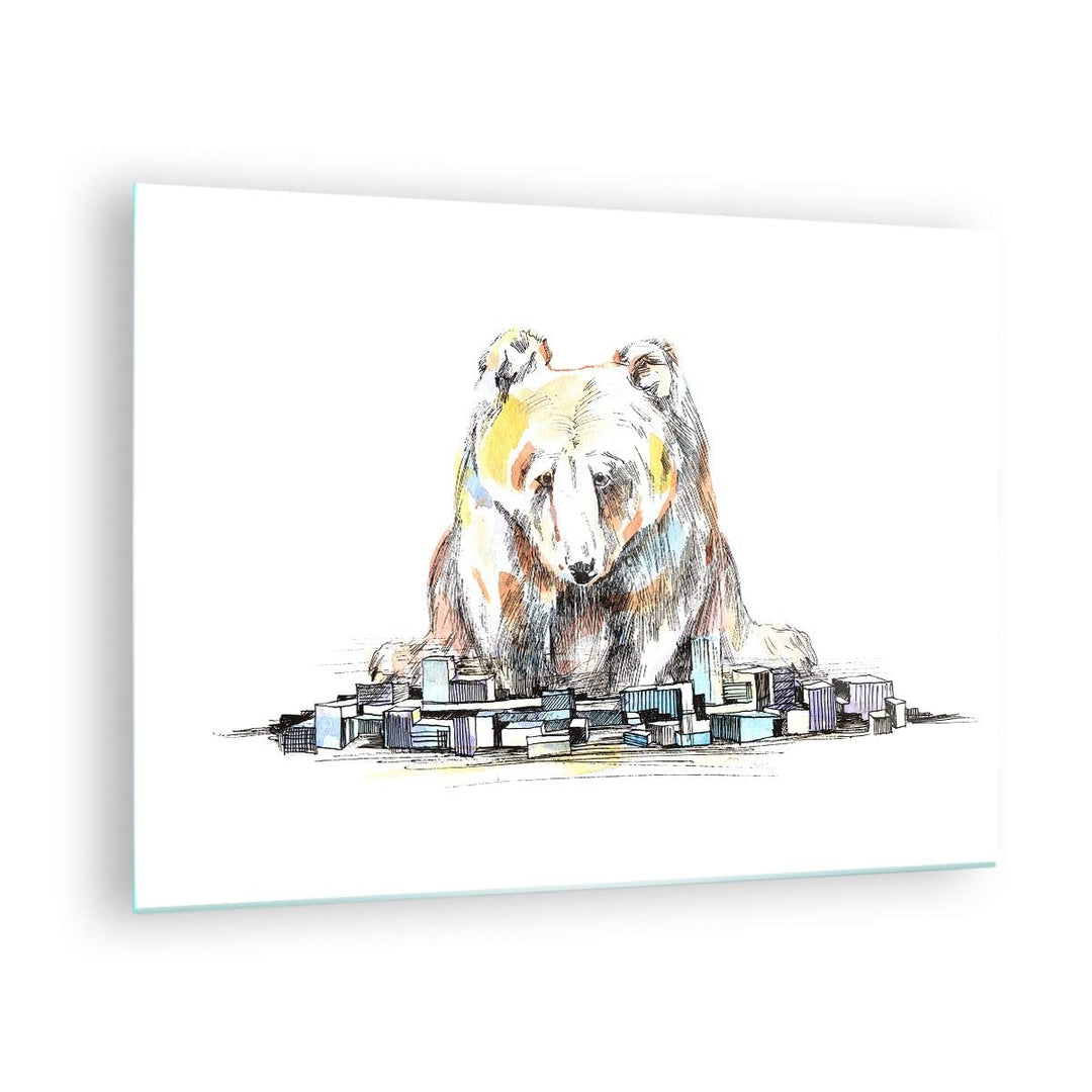 ARTTOR Bilder auf Glas Bär Spielzeug Spiel Illustration Glasbild 70x50cm Wandbilder Dekoration Wohnz