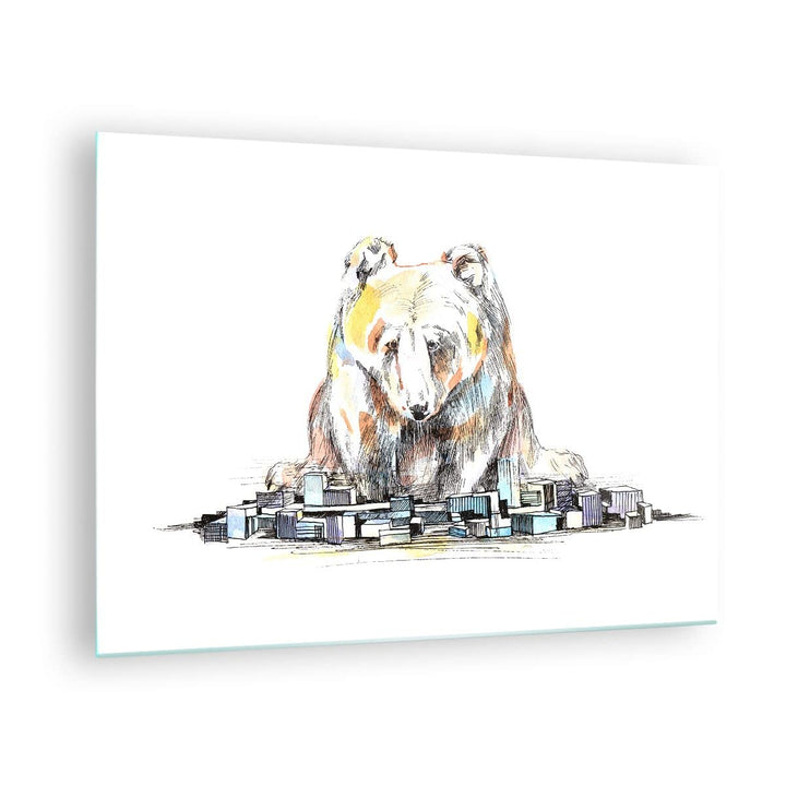 ARTTOR Bilder auf Glas Bär Spielzeug Spiel Illustration Glasbild 70x50cm Wandbilder Dekoration Wohnz