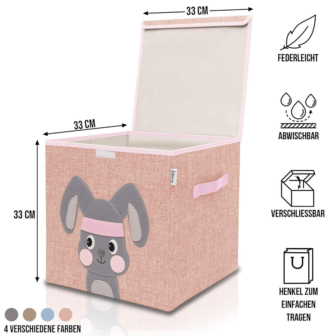 Aufbewahrungsbox mit Deckel und Hase I Spielzeugbox mit Tiermotiv passend für Würfelregale I Ordnung