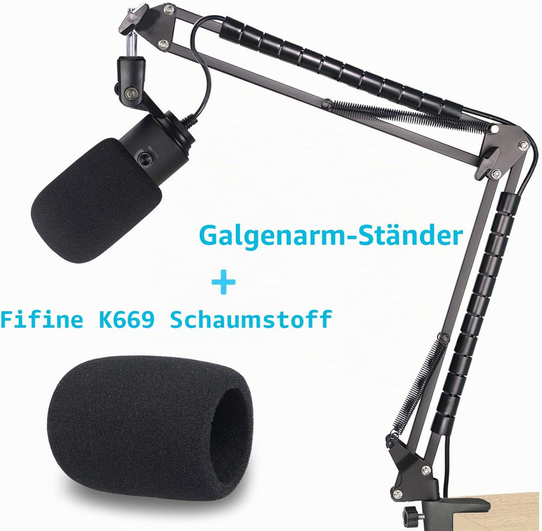 Fifine K669 Mikrofonarm mit Popschutz, Boom Arm Microphone Arm und Flexibler Kabelkanal Kompatibel m