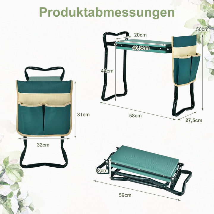 RELAX4LIFE Kniebank für Gartenarbeit, Faltbarer Gartenhocker, Gartenkniebank mit Abnehmbarer Werkzeu