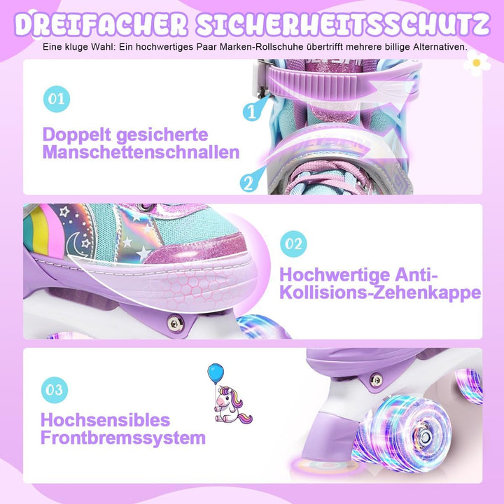 OLYSPM Rollschuhe Kinder Rollschuhe Verstellbar Rollschuhe Damen,LED Rollschuhe und 4 Grössen verste