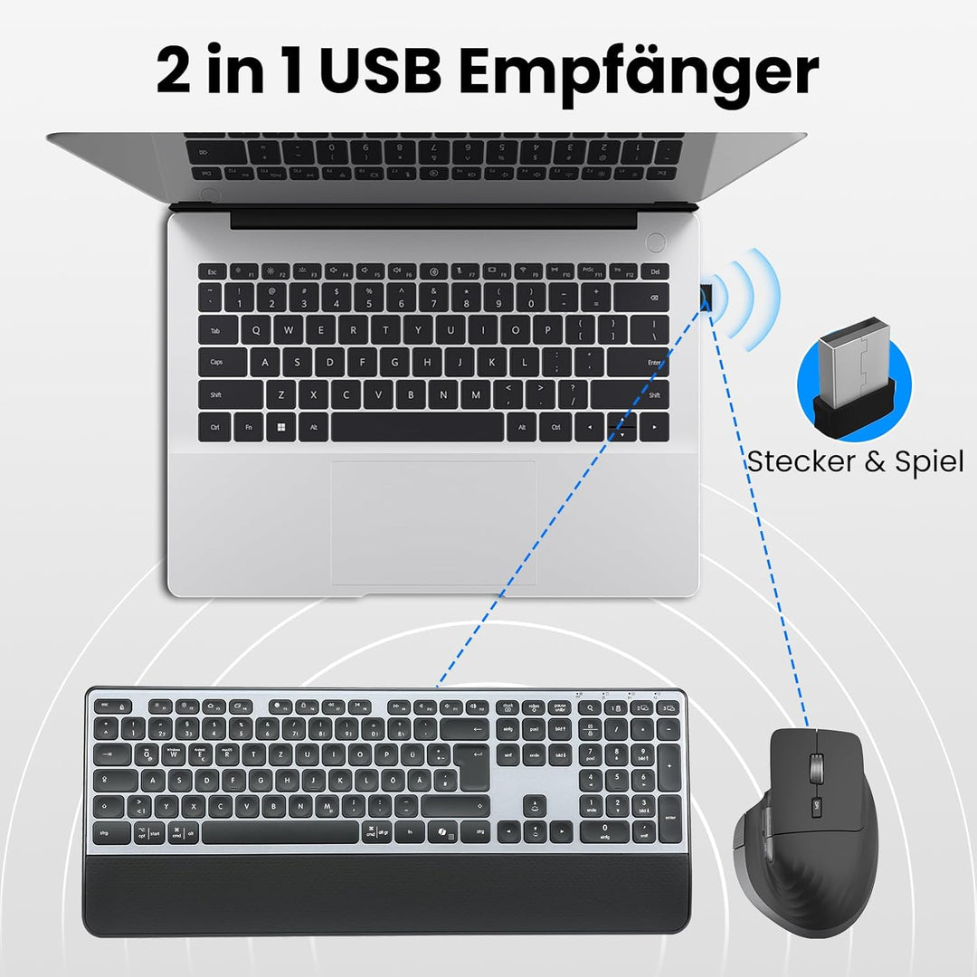 CITLLA Upgrade M9100 Kabellose Tastatur Maus Wiederaufladbare Ergonomische Tastatur mit Hintergrundb