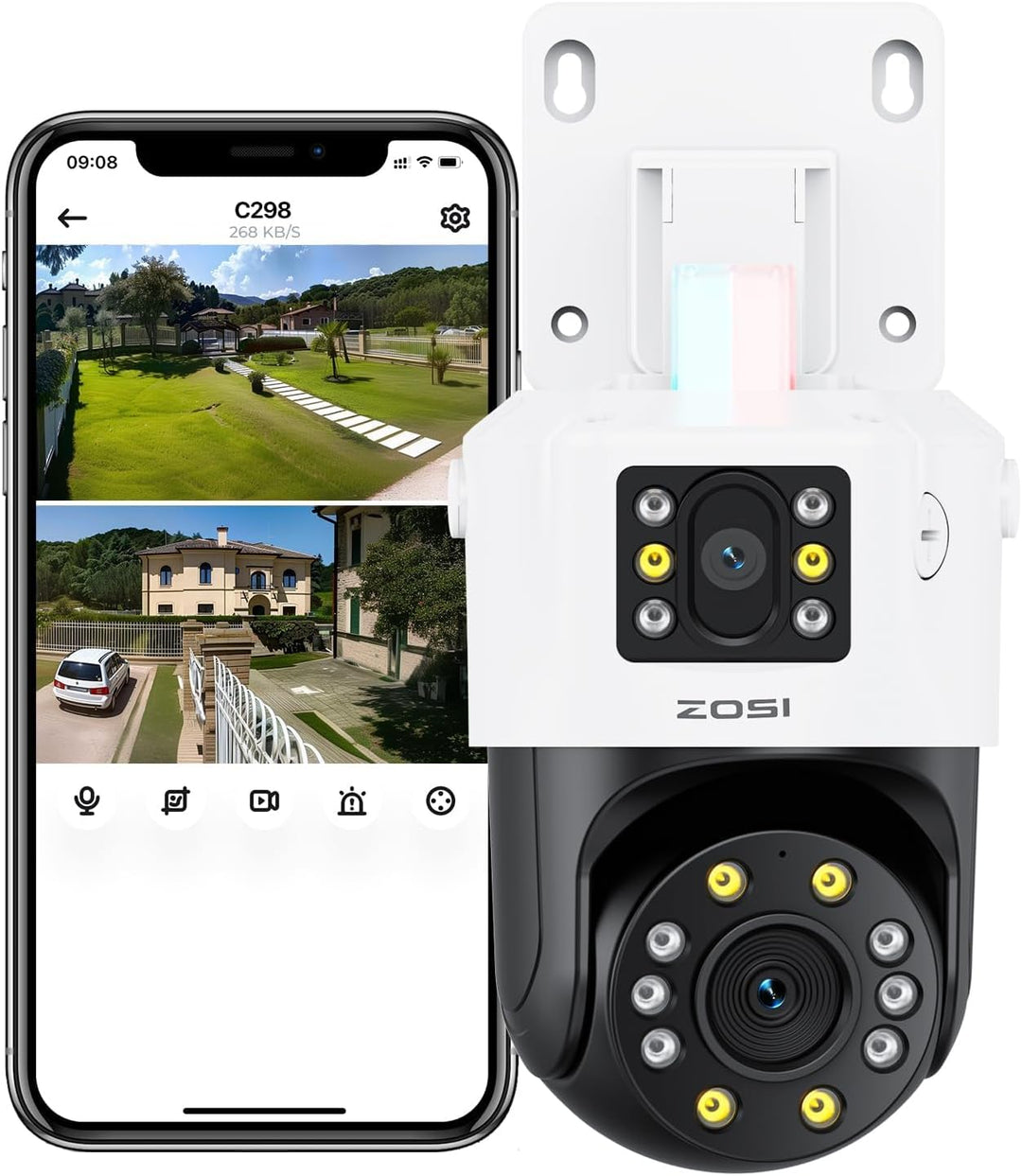 ZOSI 8MP PoE Doppelobjektiv Überwachungskamera (4MP+4MP), 360° Pan/Tilt Aussen Kamera, KI Personener