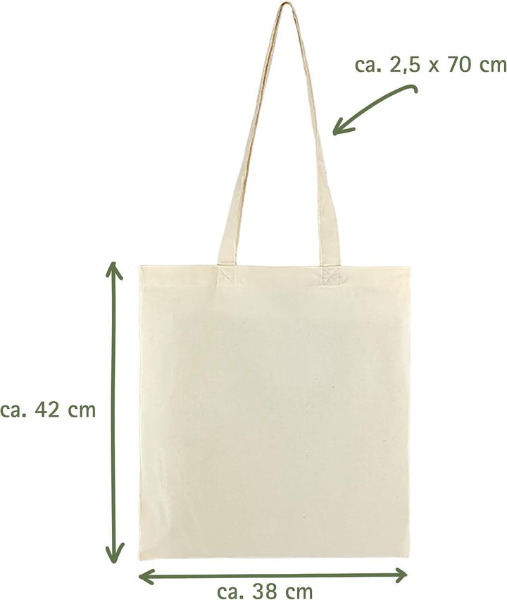 Cottonbagjoe (10, 25, 100, 250 Pack Baumwolltasche zum Bemalen | mit Zwei Langen Henkeln | 38x42cm |