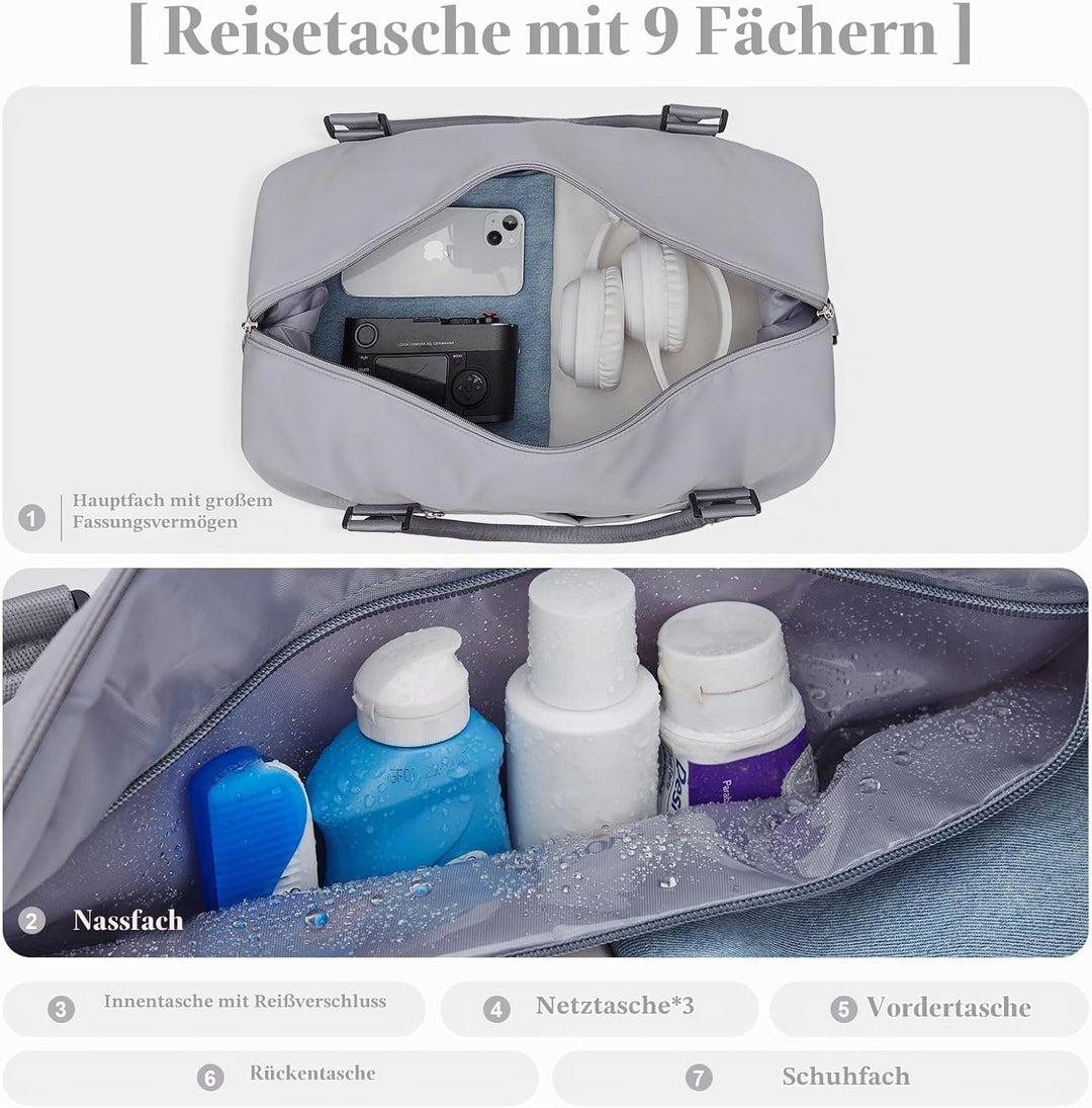 SEAFEW Reisetasche Klein, 40x20x25 Ryanair Handgepäck Tasche für Flugzeug Weekender Sporttasche Dame