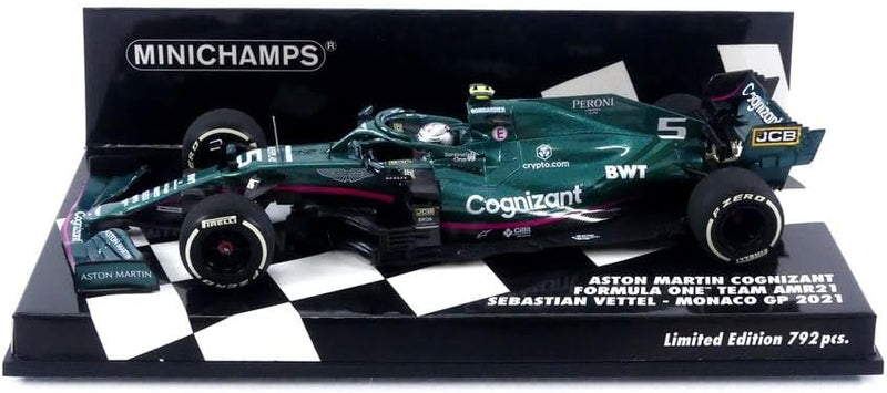 Minichamps 417210605 1:43 Aston Martin Cognizant Formula One Team AMR21-Sebastian Vettel-Monaco GP 2