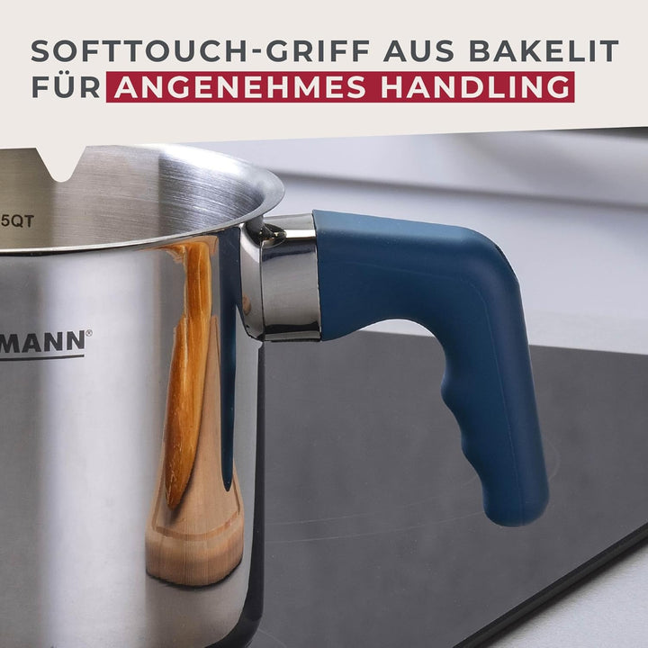 Fackelmann Milchtopf Essential Ø 14 cm aus Edelstahl mit ergonomischem Bakelit-Griff und praktischer