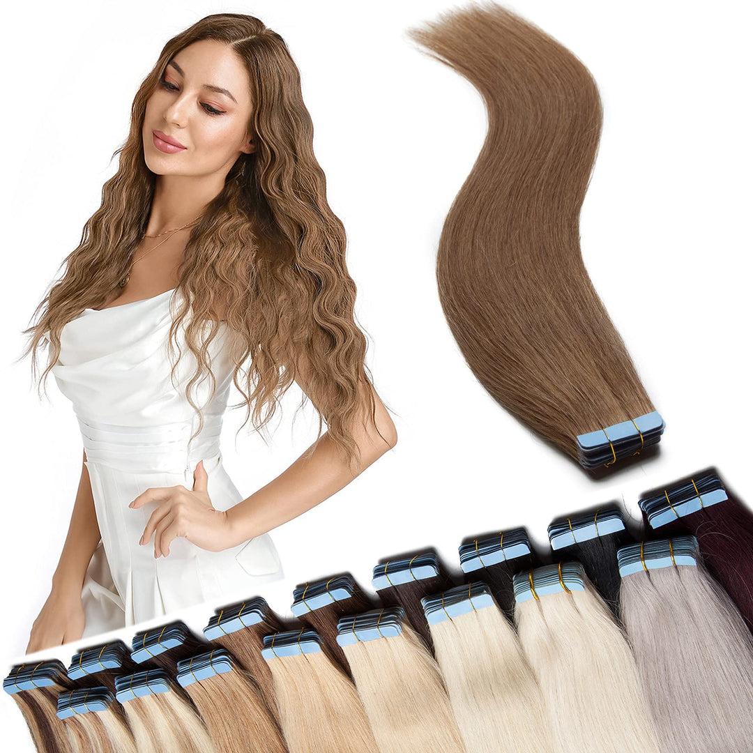 SEGO 40 Stück Tape in Extensions Echthaar Klebeband Haarverlängerung 100% Remy Human Haar Haarteil (