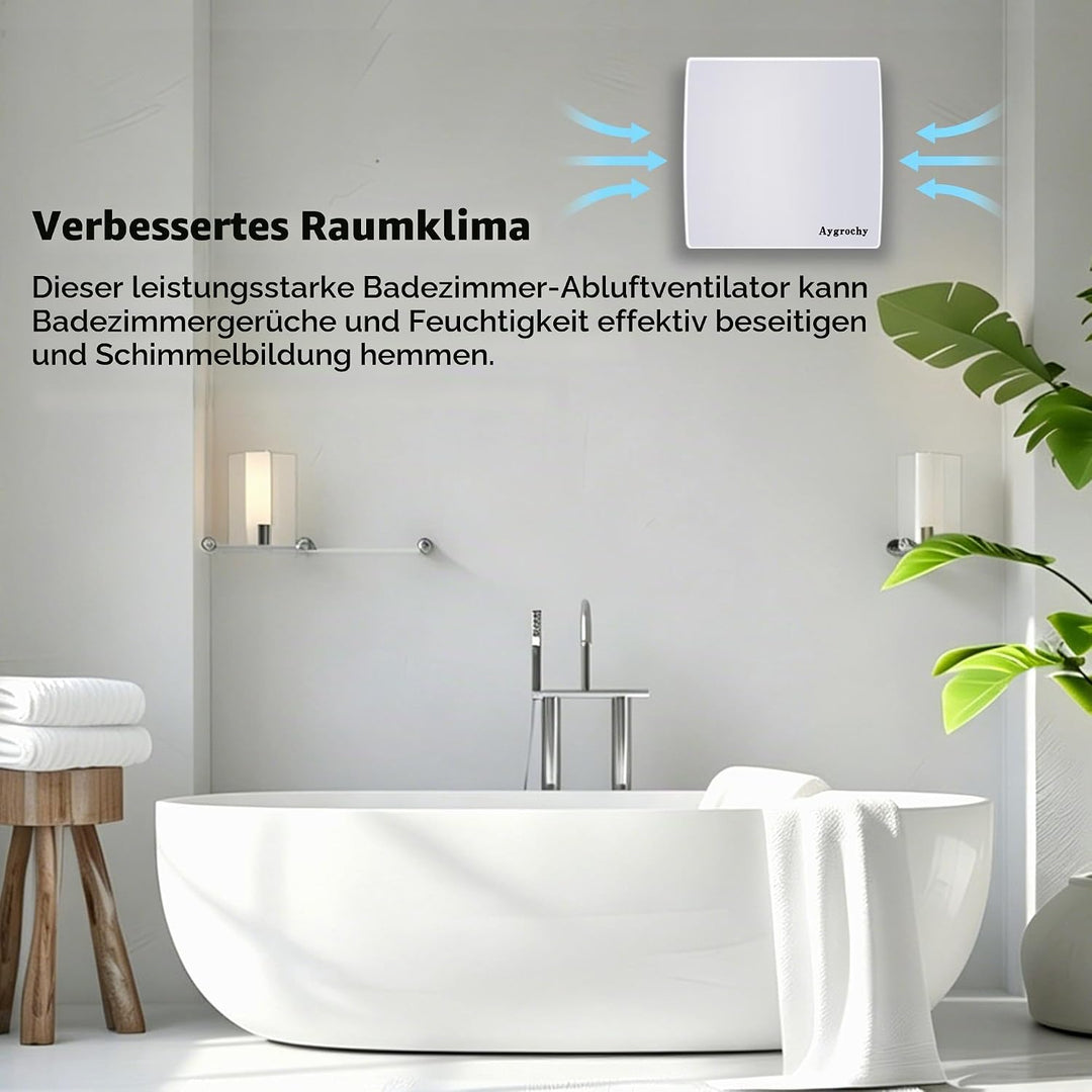 Aygrochy 100mm Badlüfter mit EU Stecker, Abluftventilator Leiser mit Rücklaufklappe, geringer Energi