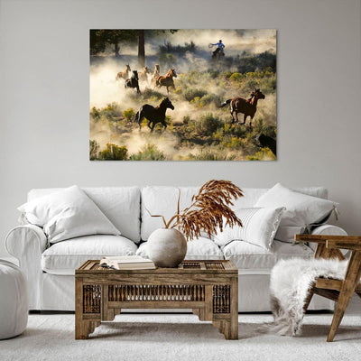 ARTTOR Bilder auf Leinwand 100x70cm Leinwandbild Cowboy Cowgirl Pferd Gross Wanddeko Bild Schlafzimm