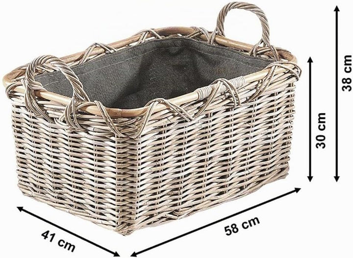 Kobolo Holzkorb Kaminkorb rechteckig Kubu grey - Rattan - Stoff dunkel Kubu Grau Stoff, Kubu Grau St