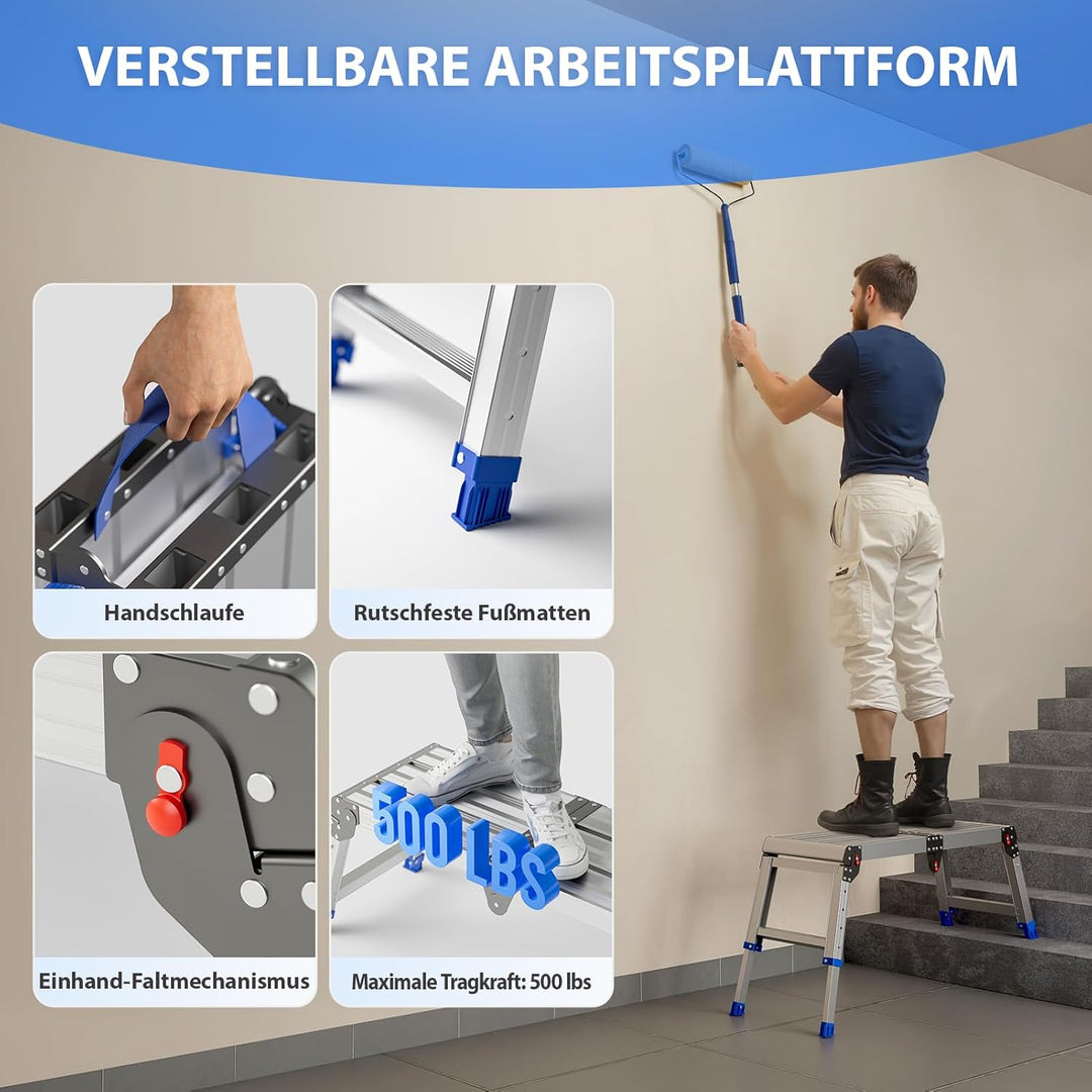 Klappbare Arbeitsplattform für Erwachsene, klappbarer Aluminiumhocker, höhenverstellbar, leichte und