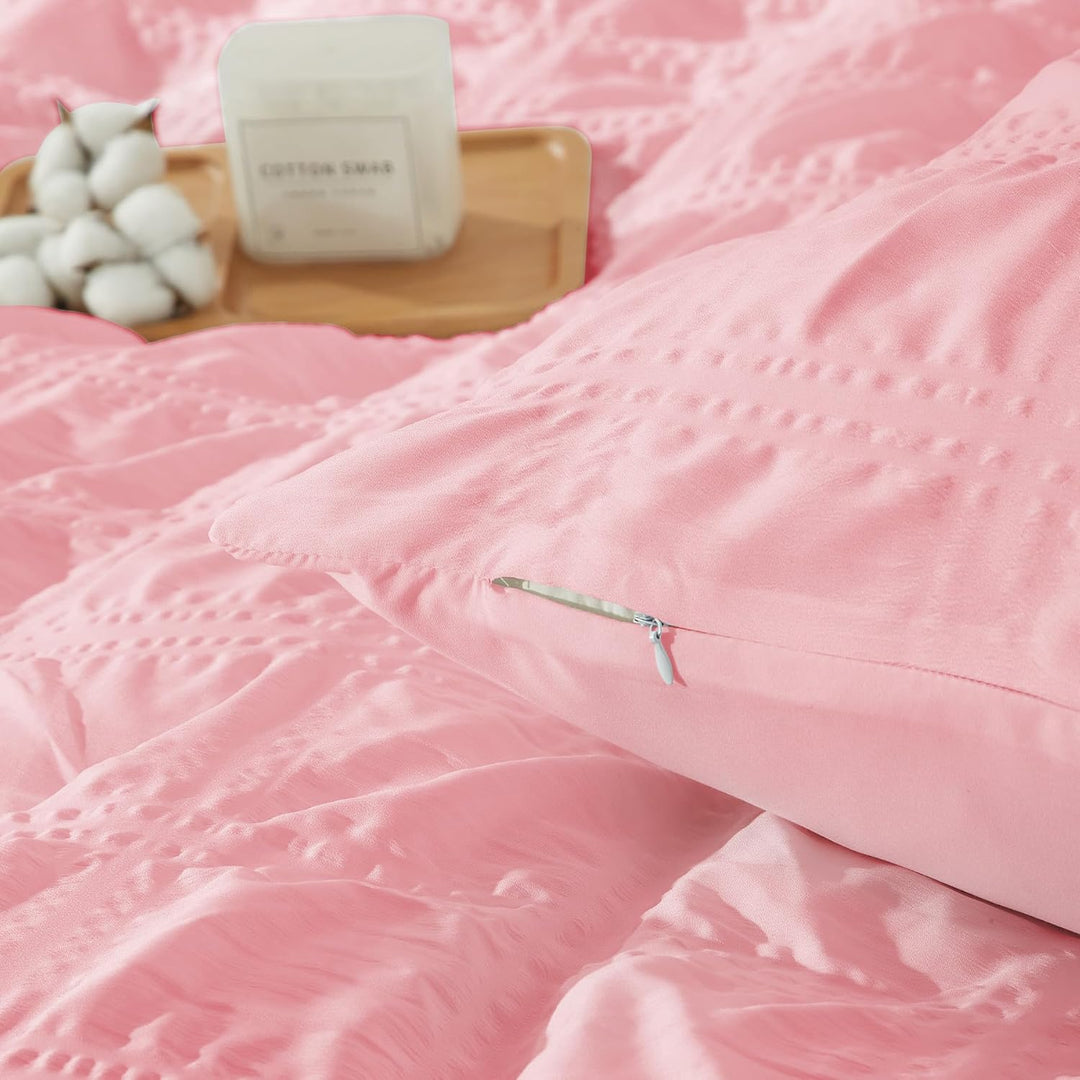 YASMENG Seersucker Bettwäsche 155x220 3 Teilig Rosa Kariert Bettwäsche Sommer Weich Atmungsaktiv Mik
