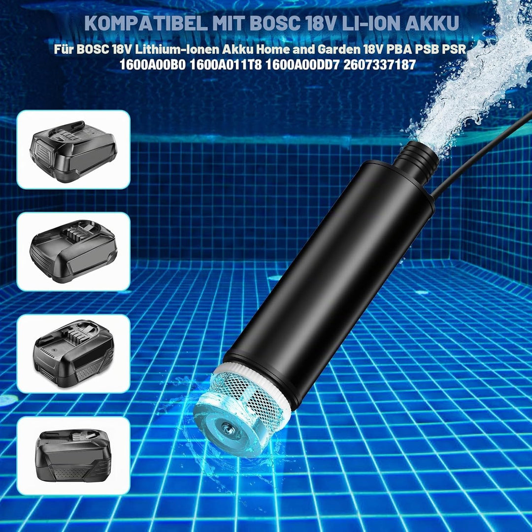 Tragbare Wasserpumpe Sumpfpumpe für Bosch 18V Home and Garden PBA Akku, 120W, 12V Regenfass Wassertr