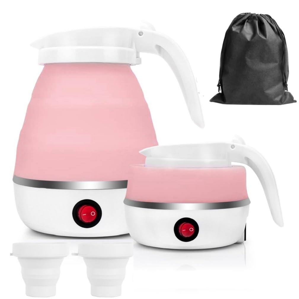 Faltbarer Wasserkocher 600ml Wasserkocher Faltbarer Reisewasserkocher mit 2 Faltbecher &amp; Aufbewahrun