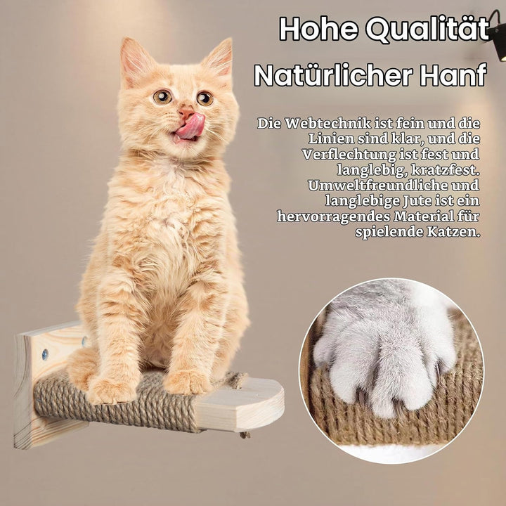 4 in 1 Kletterwand für Katzen Katzentreppe Wand, Wandliege mit Juteseil zum Kratzen, Katzentreppe Pl