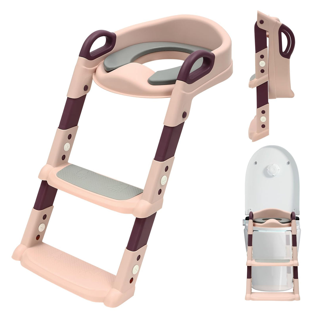 Toilettensitz Kinder mit Treppe, 2 in 1 Toilettenaufsatz Kinder mit PU-Sitzkissen, Verstellbar Toile