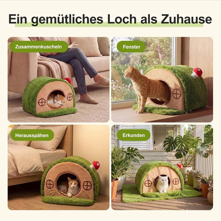 Baumhöhle Katzenbett, Katzenhöhle Indoor mit Pilzglocke | Katzenhaus mit Geborgenheit, waschbares Sa