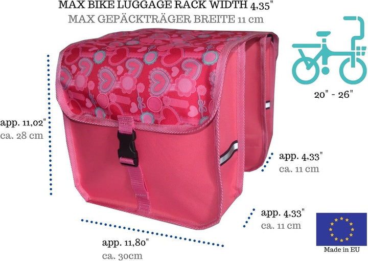Beluko FAHRRADTASCHE Kinderfahrradtasche Satteltasche 20-26" Gepäckträgetasche Doppel (36. Herzen Ro