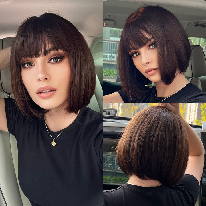 HAIRCUBE Gerade Kurze Charmante Bob mit Bangs Perücken für Frau Natur Hitzebeständige Synthetische F