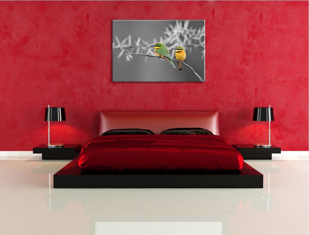exotische Vögel auf Ast schwarz/weiss Format: 100x70auf Leinwand, XXL riesige Bilder fertig gerahmt