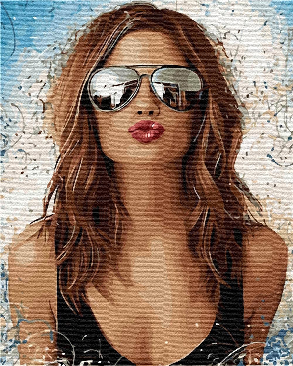 Artnapi Malen nach Zahlen Erwachsene mit Rahmen | DIY Handgemalt | Dame mit Brille | Kit für Anfänge