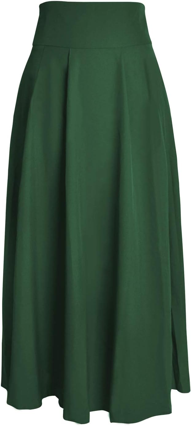 Damen High Waist Maxirock Taschen mit Seitenschlitz Langer A-Linie Rock S 0 Armee Grün, S 0 Armee Gr
