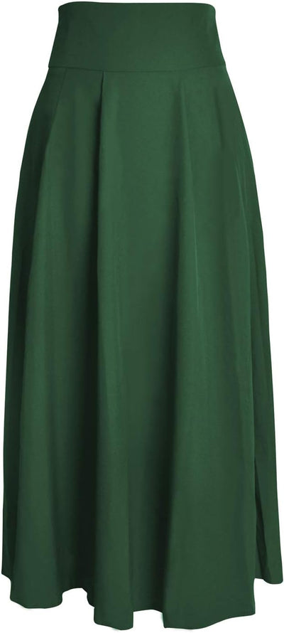 Damen High Waist Maxirock Taschen mit Seitenschlitz Langer A-Linie Rock XL 0 Armee Grün, XL 0 Armee
