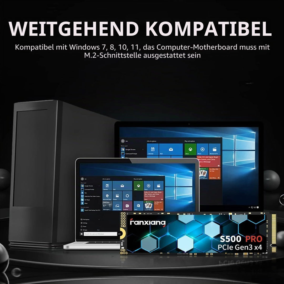 fanxiang S500 Pro 1TB NVMe SSD M.2 PCIe Gen3x4 2280 Eingebaute SSD, SLC Cache 3D NAND TLC, Bis zu 35