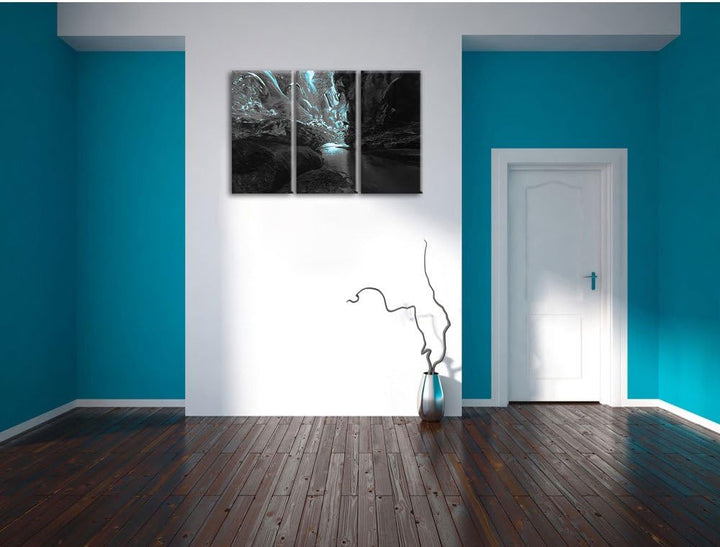 Pixxprint abstrakte Eislandschaft B&W Detail 3-Teiler Leinwandbild 120x80 Bild auf Leinwand