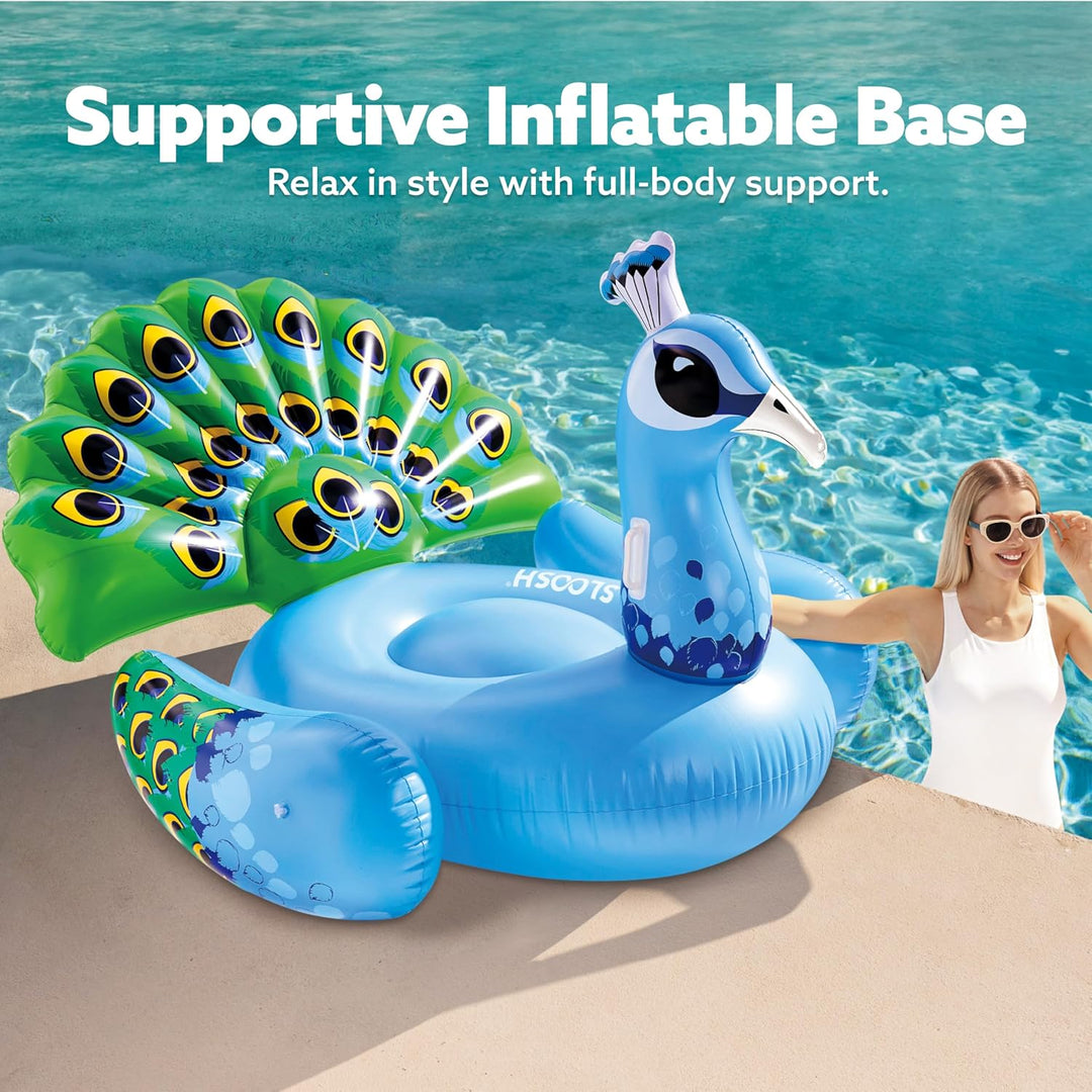 JOYIN Riesiger Aufblasbarer Pfau Pool Floss, Luxus Schwimmring & Pool Lounge für Erwachsene und Kind