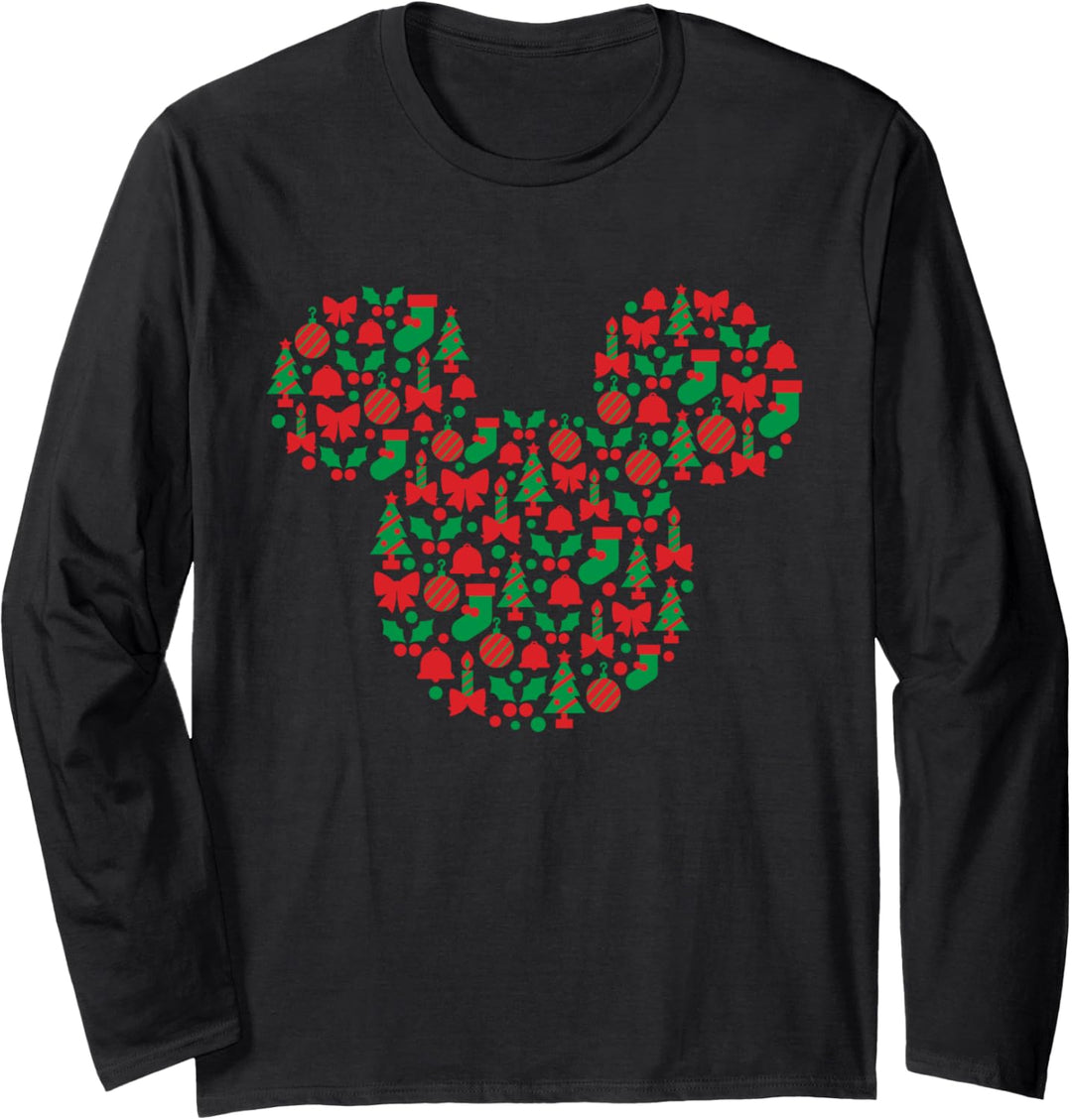 Disney Mickey Mouse Icon Red and Green Holiday Langarmshirt