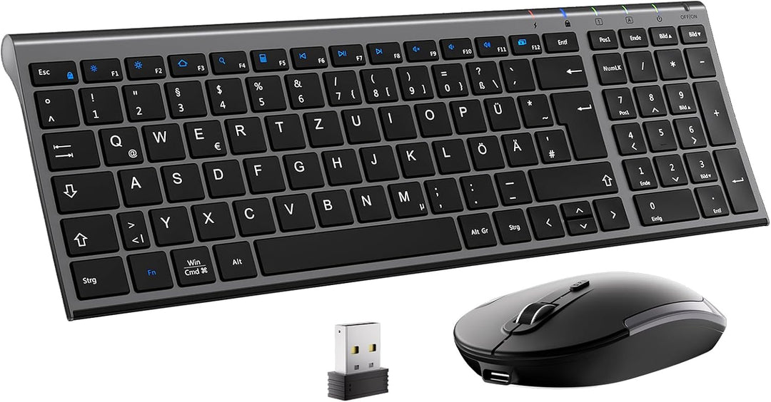 iClever GK03 2.4G Tastatur Maus Set Kabellos, Aluminium Wireless Slim Tastatur QWERTZ Layout (Deutsc