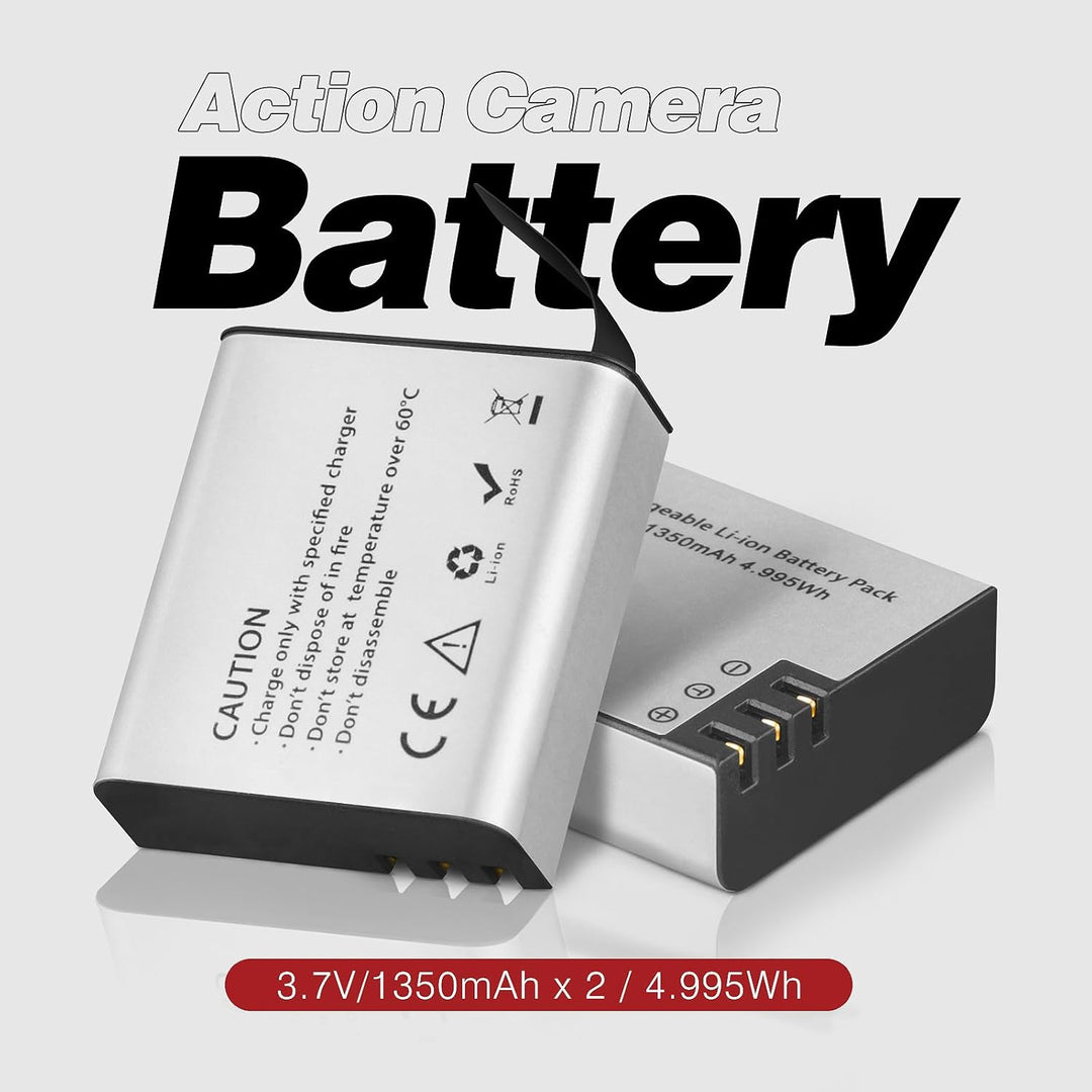 Action Cam Akku, 2 x 1350mAh Akkus für AKASO EK7000/Brave 4 Pro/V50X, COOAU, Dragon Touch, GOOKAM, S