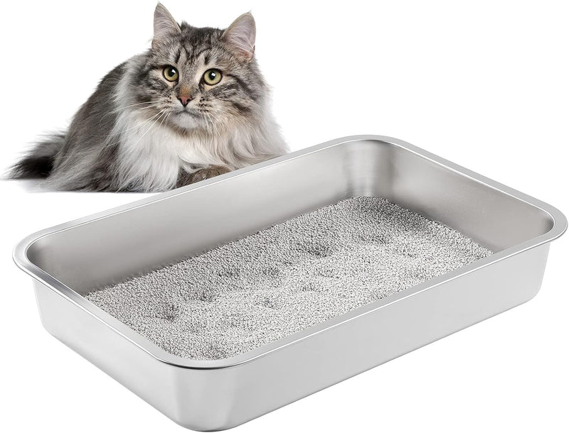 Yangbaga Edelstahl Katzentoilette für Katzen und Kaninchen, Geruchskontrolle Katzenklo in 60*40*10cm