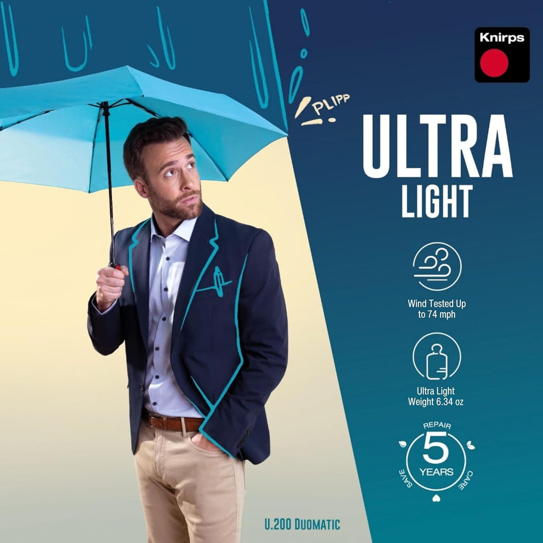 Knirps Taschenschirm Ultra U.200 Medium Duomatic – Auf-Zu-Automatik – Sturmfest – Windproof Aqua, Aq