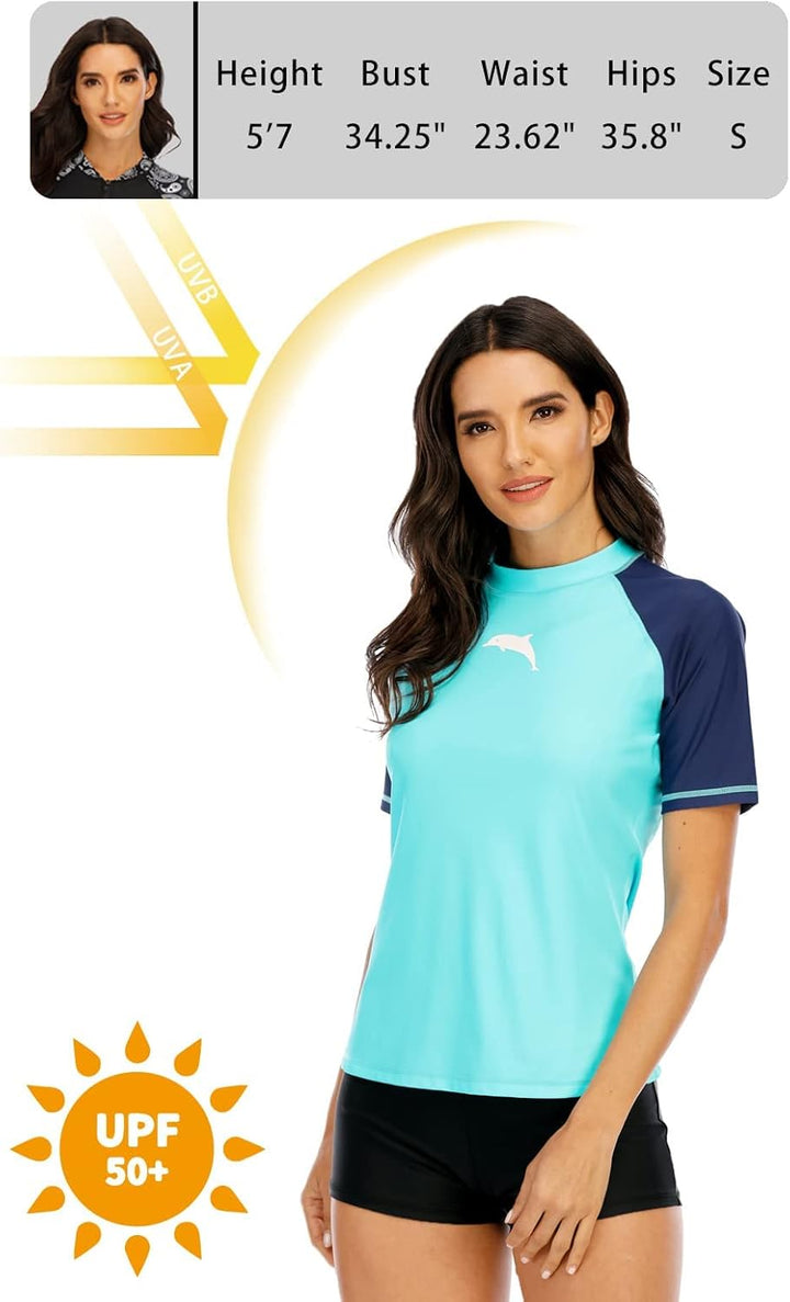 Halcurt UV Shirt Damen Kurzarm Rash Guard UPF 50+ Schwimmshirt Schnell Trocknender Badeshirt S-XXL L
