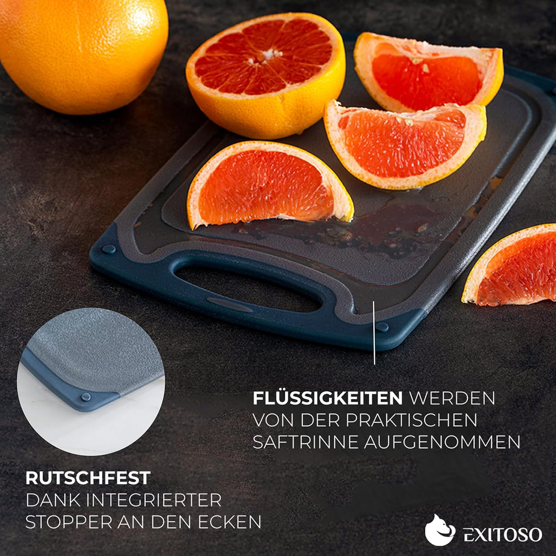Exitoso Das Original Frühstücksbrettchen 6er Set Schneidebrett, rutschfest mit Saftrille und Griff,