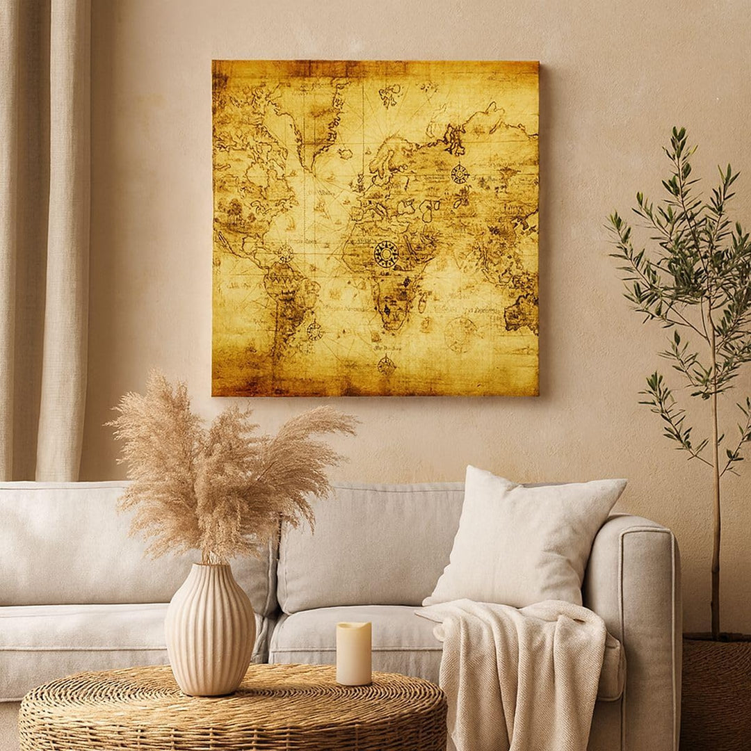 Bilder auf Leinwand Karte Welt Kontinente Leinwandbild mit Rahmen 60x60cm Wandbilder Dekoration Wohn