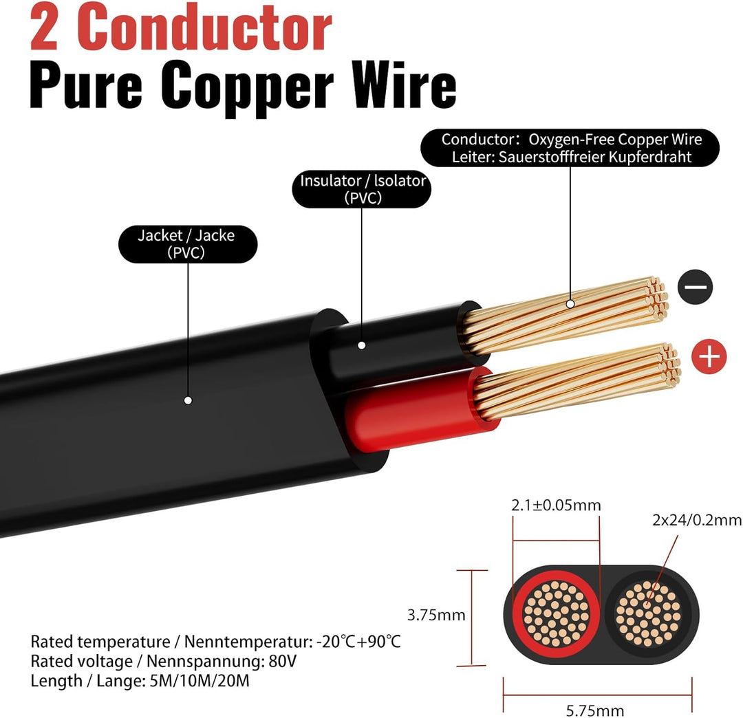 BEIJISTAR 10M Fahrzeugleitung 2x0,75mm² Rundkabel, 12V 24V 2 Adriges Anhängerkabel, 2 Adriges Elektr