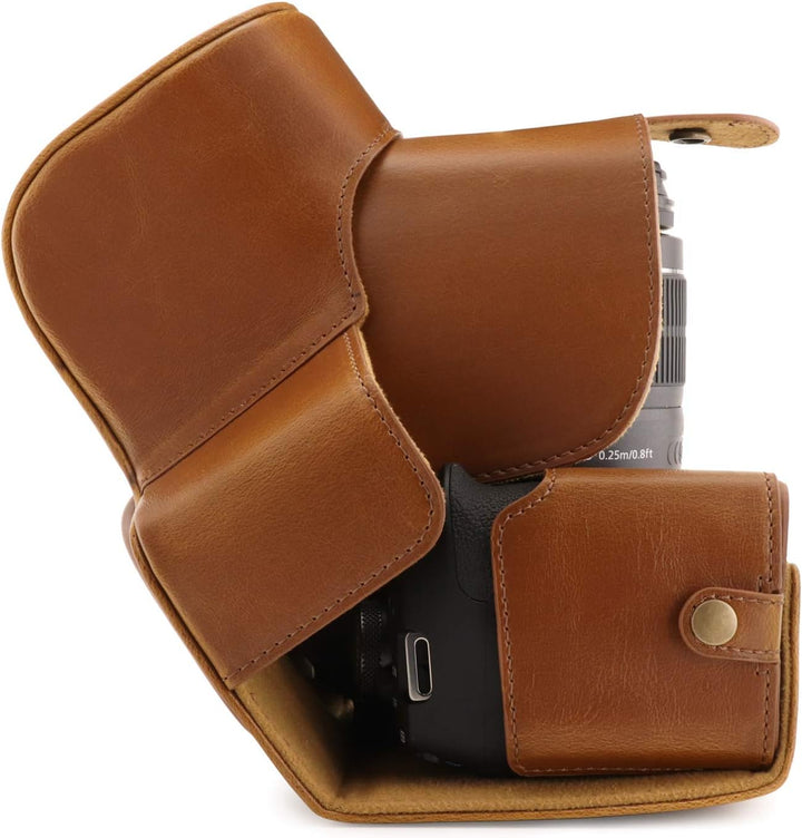 MegaGear MG1609 Canon EOS 2000D (18-55mm) Ever Ready Leder Kamera-Case mit Trageriemen - Hellbraun,