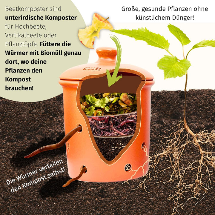 5L Wurmvase aus Ton | Beetkomposter zum Eingraben, 5L