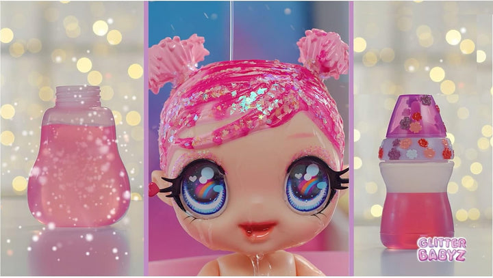 Glitter Babyz MGA Marina Finley - Babypuppe mit 3 magischen Farbwechseln durch eiskaltes Wasser, Pin