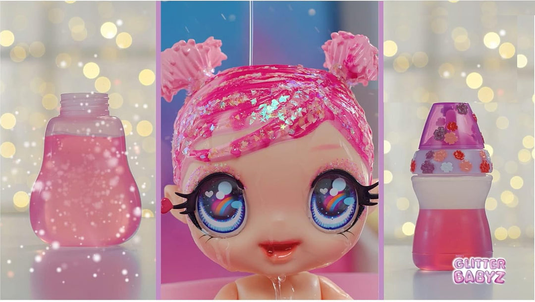 Glitter Babyz MGA Selena Stargazer - Babypuppe mit 3 magischen Farbwechseln durch eiskaltes Wasser,
