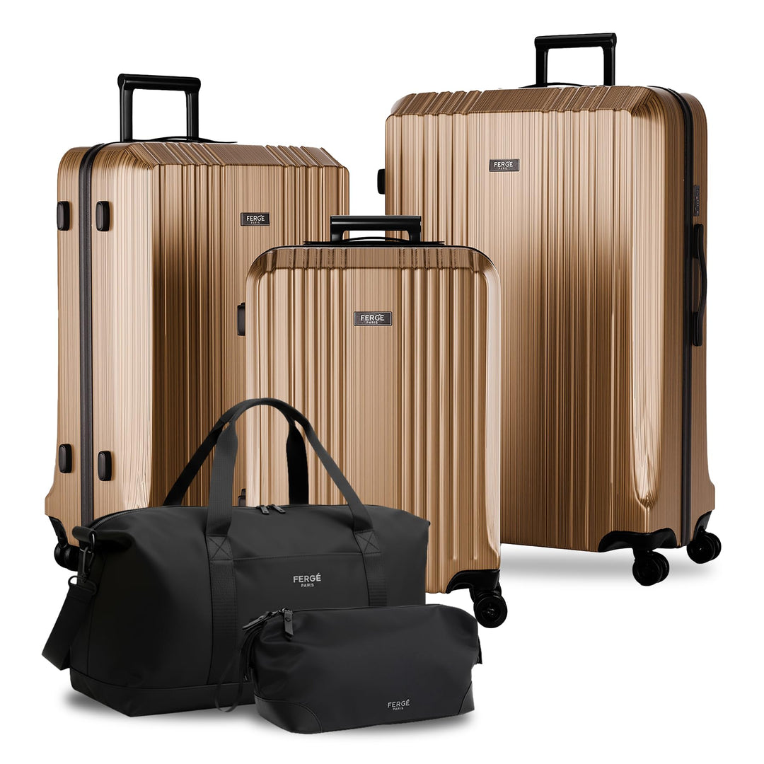 FERGÉ Polycarbonat 5-teilig Koffer Set 77cm, 67cm, Handgepäck Koffer mit Reisetasche Kombi, sehr rob