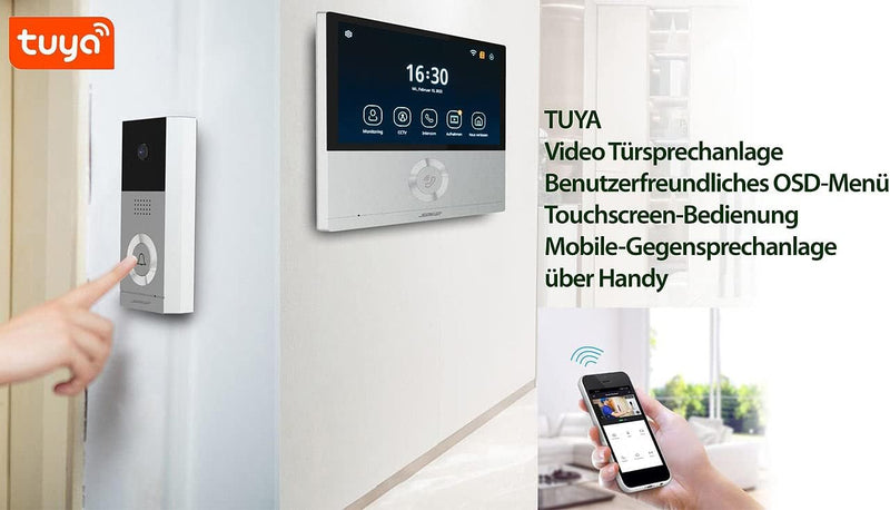 Somikon Gegensprechanlage: Full-HD-Video-Türsprechanlage mit 17,8-cm-Touchscreen (7"), WLAN, App (Vi